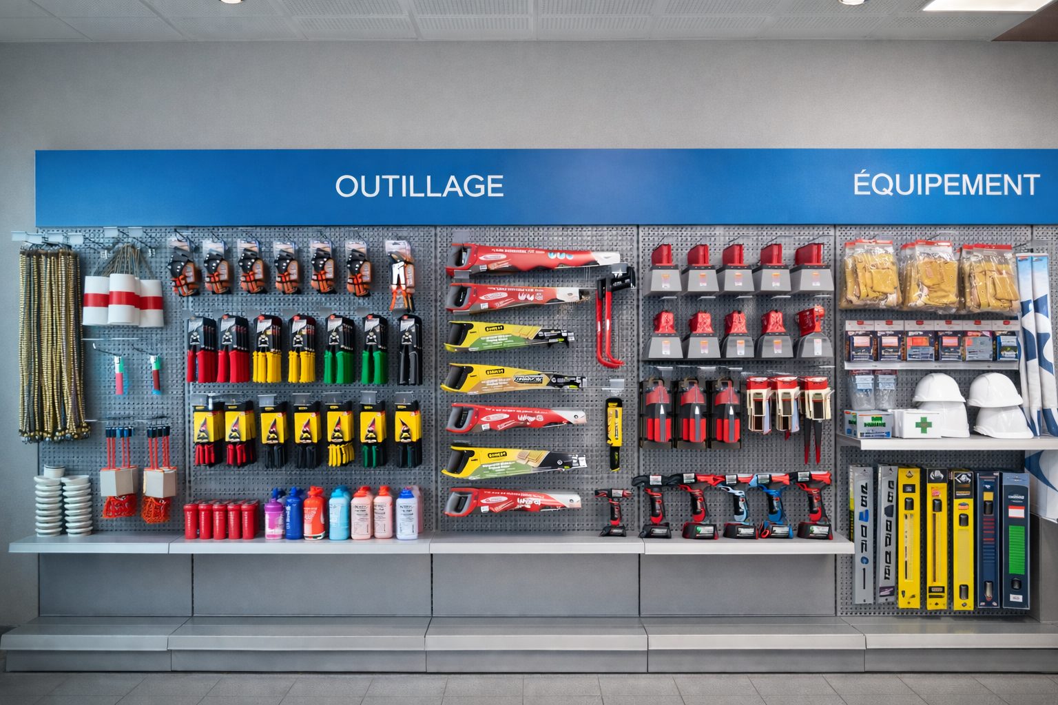 rayon outillage magasin agencement optimise merchandising produits presentation murale equipement bricolage