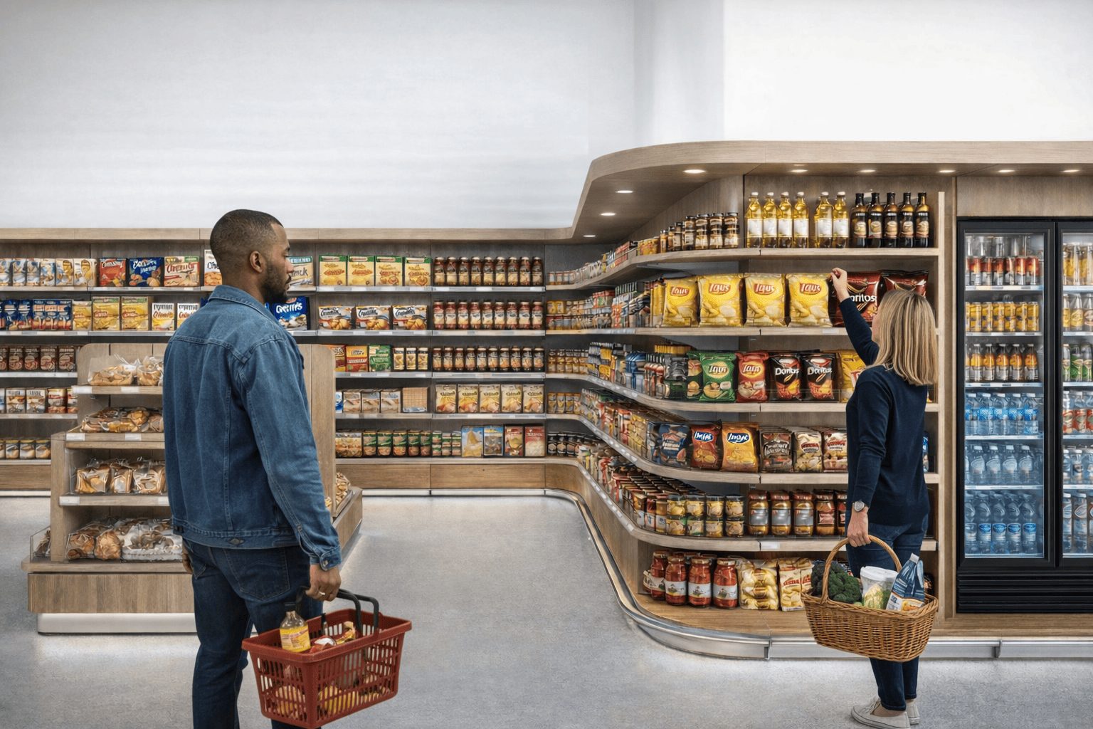 agencement magasin supermarche panneaux muraux mobilier bois merchandising produits rayonnage optimisation espace vente