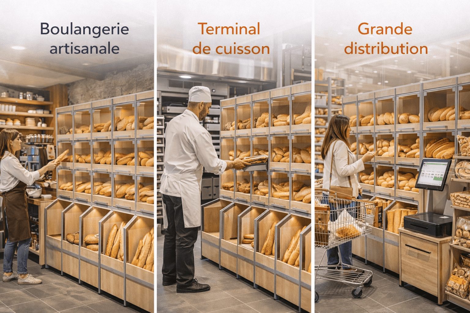 mobilier libre service boulangerie adapte artisanale terminal de cuisson et grande distribution presentoir pain professionnel