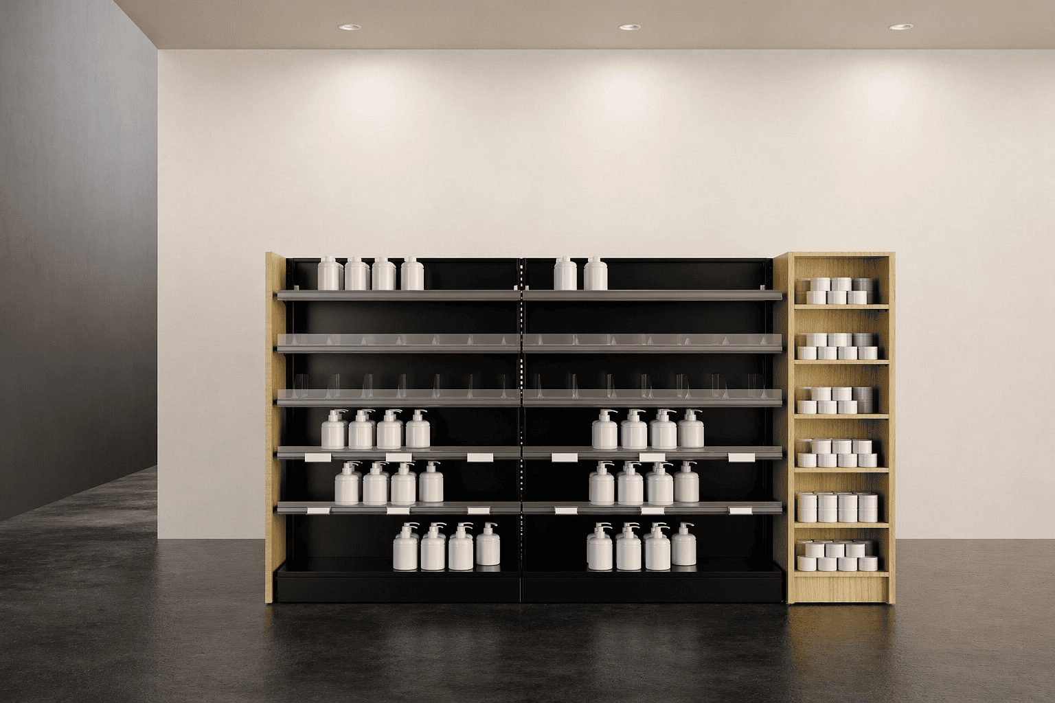 mobilier pharmacie mural lineaire modulable noir bois.jpg