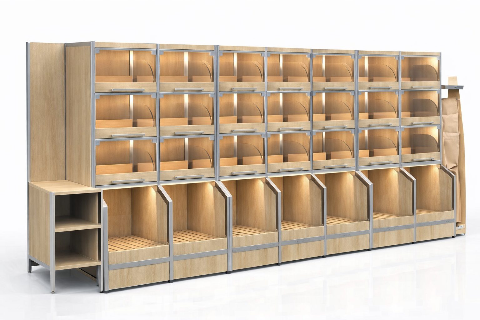 presentoir boulangerie libre service meuble pain modulaire avec vitrines et rangement baguettes professionnel